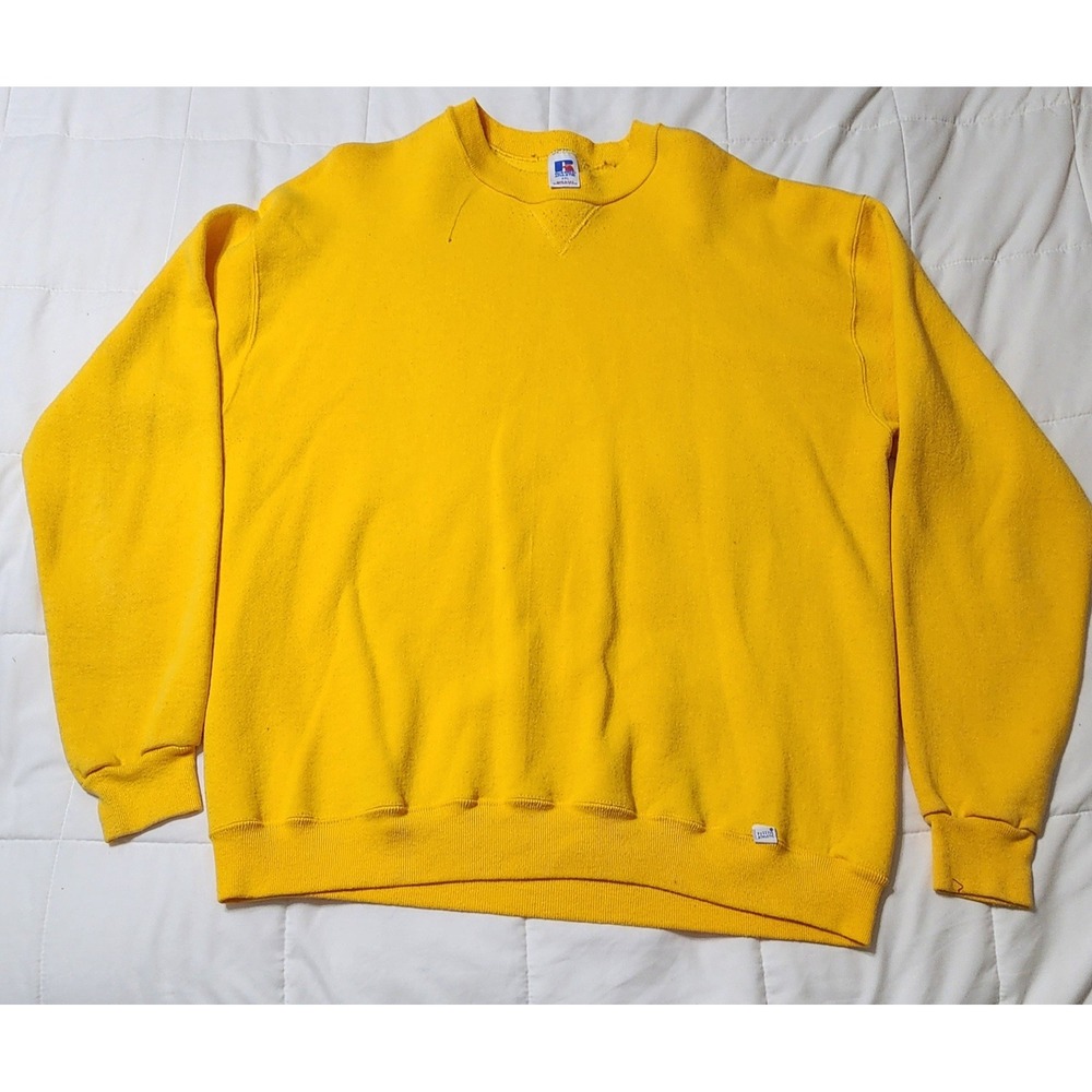 Vintage Russell Athletic Yellow Sweatsuit Set Mens XXL USA Crewneck Pants